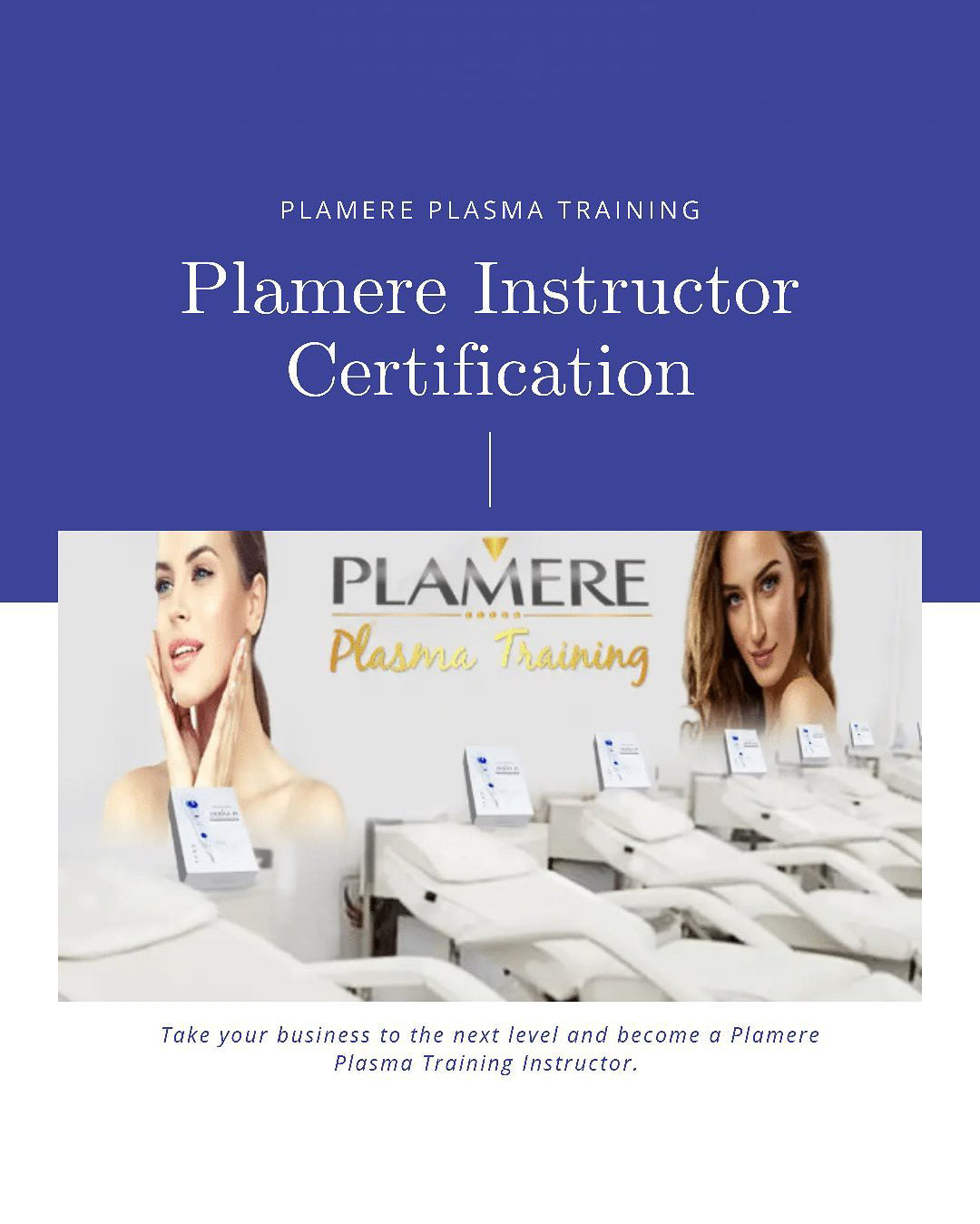 Promotional image for Plamere Plasma Training Instructor Certification featuring two individuals with the Plamere logo and text overlay.
